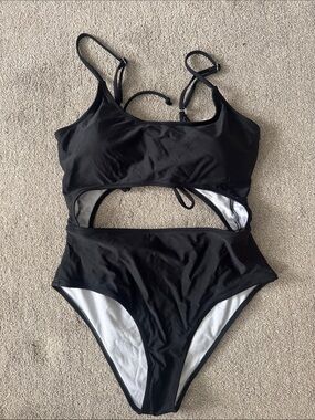Black Lace-Up Cutout One-Piece Swimsuit